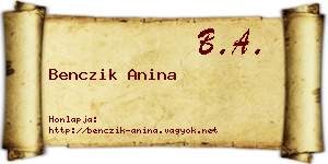 Benczik Anina névjegykártya